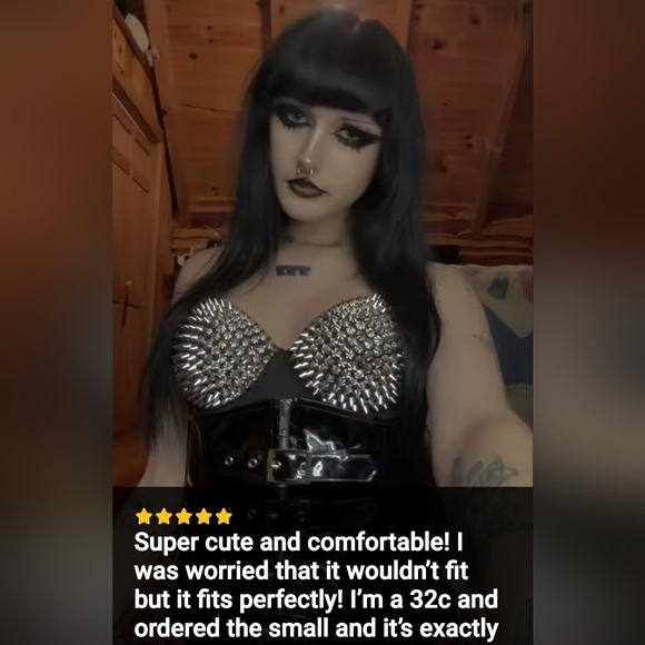 SEXY Edgy Black & Silver STUDDED Spiked Bra S-XXL - Picture 6 of 12